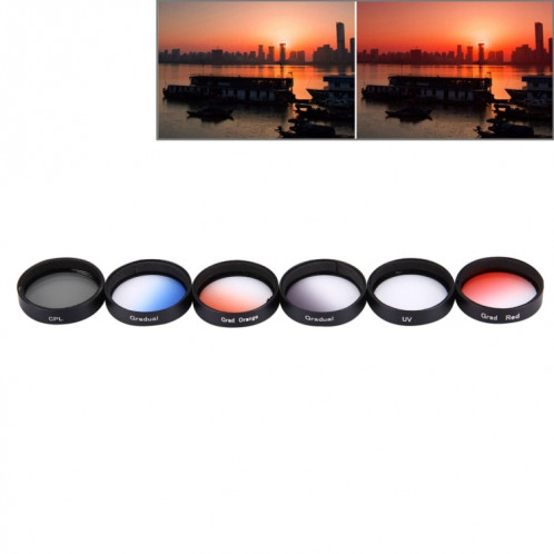 JUNESTAR 6 en 1 Proffesional 34mm Filtre d'objectif (CPL + UV + Gradual Red + Gradual Orange + Gradual Blue + Gradual Grey) pour DJI Phantom 3 & 4 SH06691754-39