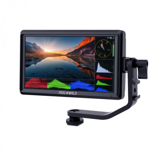 FEELWORLD FW568S Moniteur sur caméra 6 pouces FHD IPS 3G-SDI 4K HDMI F970 Kit d'alimentation et d'installation externe (Noir) SF211B16-311
