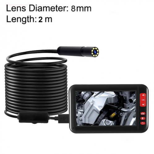 Endoscope d'inspection HD1080P P20 à écran de 4,3 pouces avec 8 LED, longueur : 2 m, diamètre de la lentille : 8 mm, ligne dure SH0070567-310