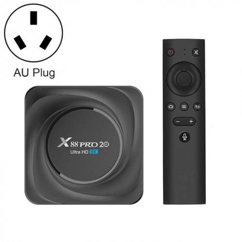 X88 PRO 20 4K Boîte de télévision Smart TV Android 11.0 Lecteur multimédia avec télécommande vocale, RK3566 Quad Core 64bit Cortex-A55 jusqu'à 1,8 GHz, RAM: 4 Go, Rom: 32 Go, Bluetooth, Bluetooth, Ethernet, Fiche SH68AU1012-312