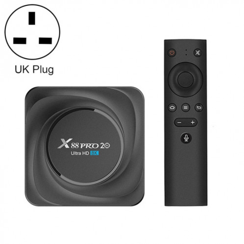 X88 PRO 20 4K Smart TV Box Android 11,0 Media Player avec télécommande vocale, RK3566 Quad Core 64bit Cortex-A55 jusqu'à 1,8 GHz, RAM: 4 Go, Rom: 32 Go, Bluetooth Bluetooth, Ethernet, Bluetooth SH68UK342-312