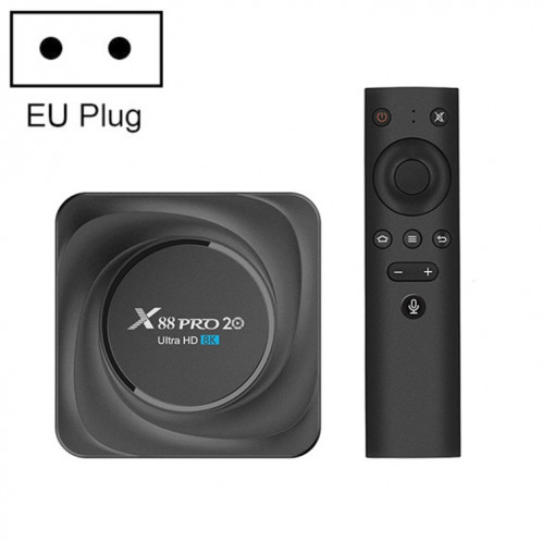 X88 PRO 20 4K Smart TV Box Android 11,0 Media Player avec télécommande vocale, RK3566 Quad Core 64bit Cortex-A55 jusqu'à 1,8 GHz, RAM: 8 Go, Rom: 128 Go, Support Dual Band WiFi, Bluetooth, Ethernet, Bluetooth SH70EU1714-312