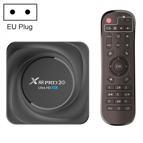 X88 PRO 20 4K Smart TV Boîte Android 11.0 Media Player avec télécommande infrarouge, RK3566 Quad Core 64bit Cortex-A55 jusqu'à 1,8 GHz, RAM: 4 Go, Rom: 32 Go, Bluetooth, Bluetooth, Ethernet, EU SH71EU798-312