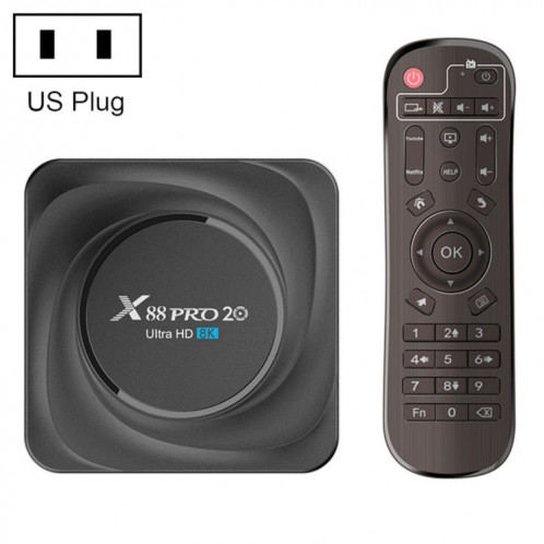X88 PRO 20 4K Smart TV Box Android 11,0 Media Player avec télécommande infrarouge, RK3566 Quad Core 64bit Cortex-A55 jusqu'à 1,8 GHz, RAM: 8 Go, Rom: 128 Go, Support Dual Band Wifi, Bluetooth, Ethernet, Bluetooth, SH73US480-312