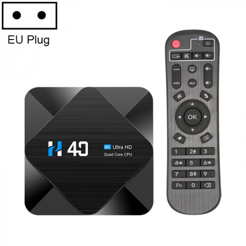 H40 4K Ultra HD Smart TV BOX Android 10.0 Lecteur multimédia avec télécommande, Quad-core, RAM : 4 Go, ROM : 64 Go (prise UE) SH26EU1033-315