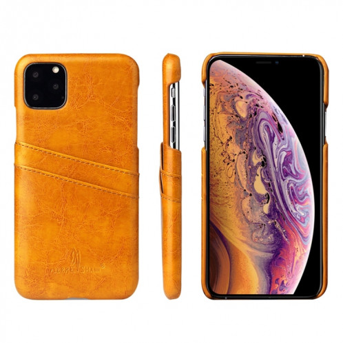 Fierre Shann Etui en cuir PU avec texture de cire et texture pour iPhone 11 Pro (Jaune) SF301D396-35