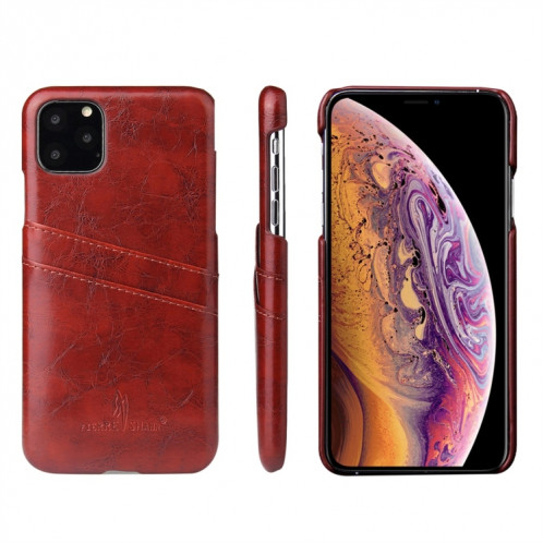 Fierre Shann Etui en cuir PU avec texture de cire et texture pour iPhone 11 Pro Max (Marron) SH303E591-36