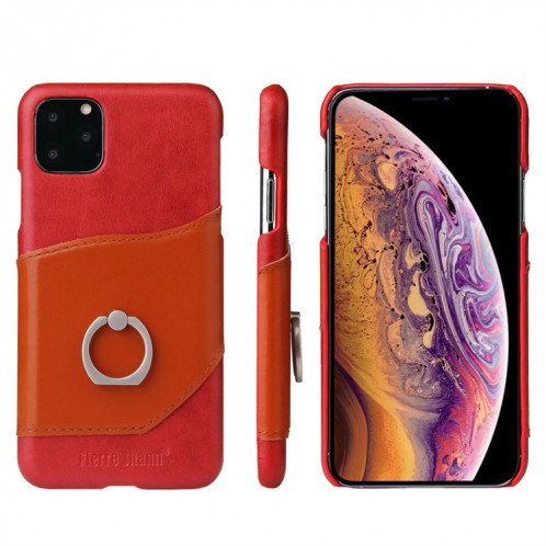 Fierre Shann Texture Cire Huile En Cuir Véritable Couverture Arrière Avec Titulaire De Rotation De 360 Degrés Et Fente Pour Carte pour iPhone 11 Pro (Rouge) SH201B1566-37