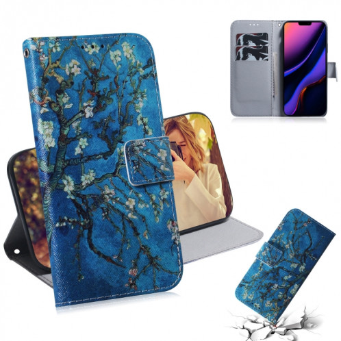 Étui en cuir à rabat horizontal avec dessin en couleur 3D, avec support et fente pour carte et portefeuille pour iPhone 11 Pro Max (fleur d'abricot) SH902D1929-38