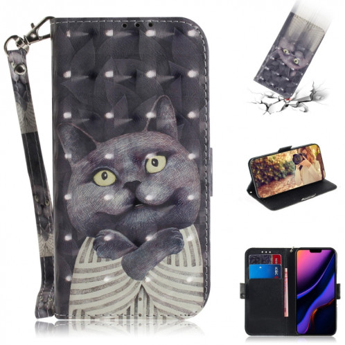 Etui en cuir à rabat horizontal avec dessin en couleur 3D, avec support, fente pour carte et portefeuille pour iPhone 11 Pro (Embrace Cat) SH701B446-37