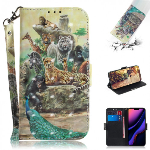 Étui en cuir à rabat horizontal avec dessin en couleur 3D, avec support, fente pour carte et portefeuille pour iPhone 11 Pro (Zoo) SH701D746-37