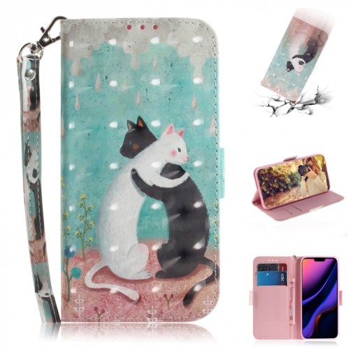 Etui en cuir à rabat horizontal avec dessin en couleur 3D, avec support, fente pour carte et portefeuille pour iPhone 11 Pro (chat noir et blanc) SH701I1763-37