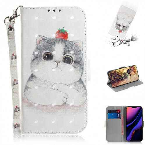 Etui en cuir à rabat horizontal avec dessin en couleur 3D, avec support et fente pour carte et portefeuille pour iPhone 11 Pro (Chat mignon) SH701J870-37