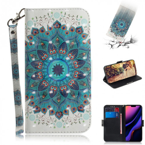 Etui en cuir à rabat horizontal avec dessin en couleur 3D, avec support, fente pour carte et portefeuille pour iPhone 11 Pro Max (couronne de paon) SH702C1658-37