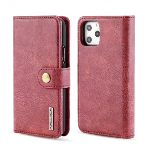 DG.MING Étui en cuir magnétique détachable avec texture et rabat en guirlande avec support et emplacements pour cartes et porte-monnaie pour iPhone 11 Pro Max (Rouge) SD802A1488-37