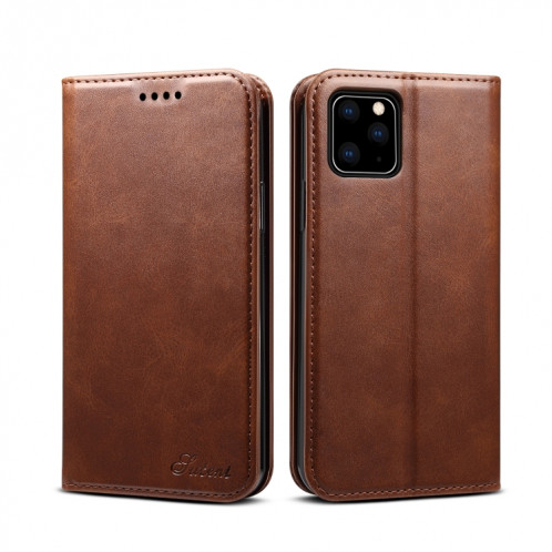 Etui à rabat horizontal en cuir texturé avec texture de veau Suteni avec fentes pour cartes et porte-cartes pour iPhone 11 Pro Max (Marron) SH003D1240-38