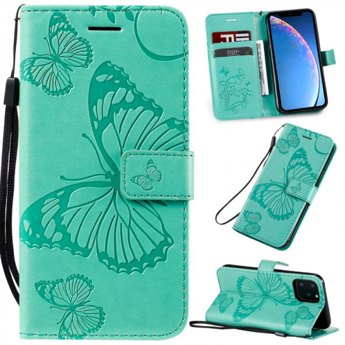 Pressé Impression papillon Motif Flip horizontal Etui en cuir PU avec titulaire et fentes pour cartes et portefeuille et lanière pour iPhone 11 Pro (Vert) SH501A1267-39