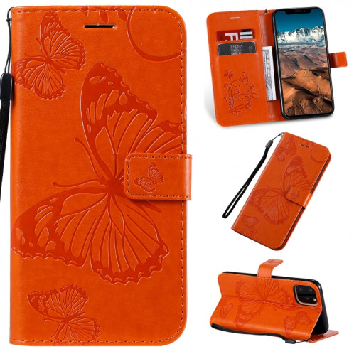 Pressé Impression papillon Motif Horizontal Flip Etui en cuir avec titulaire et fentes pour cartes et portefeuille et lanière pour iPhone 11 Pro (Orange) SH501C937-39