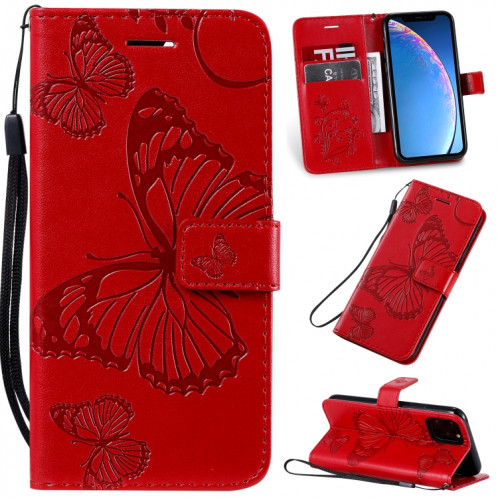 Pressé Impression papillon Motif Flip horizontal Etui en cuir PU avec titulaire et fentes pour cartes et portefeuille et lanière pour iPhone 11 Pro (Rouge) SH501D1273-39