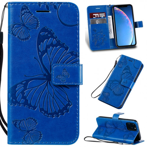 Pressé Impression Etui en cuir PU avec motif de papillon horizontal avec fentes pour cartes et porte-cartes & Portefeuille et cordon pour iPhone 11 Pro (Bleu) SH501E1531-39