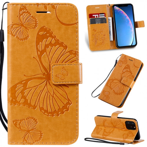 Pressé Impression papillon Motif Flip horizontal Etui en cuir PU avec titulaire et fentes pour cartes et portefeuille et lanière pour iPhone 11 Pro (Jaune) SH501F1584-39