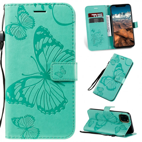 Pressé Impression papillon Motif Flip horizontale Housse en cuir PU avec titulaire et fentes pour cartes et portefeuille et lanière pour iPhone 11 Pro Max (Vert) SH503A48-39