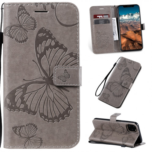 Pressé Impression papillon Motif Flip horizontale Housse en cuir avec titulaire et fentes pour cartes et portefeuille et lanière pour iPhone 11 Pro Max (Gris) SH503B188-39