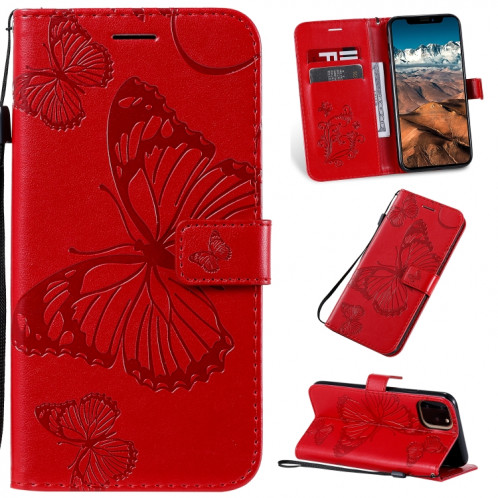 Pressé Impression papillon Motif Flip horizontale Housse en cuir PU avec titulaire et fentes pour cartes et portefeuille et lanière pour iPhone 11 Pro Max (Rouge) SH503D278-39