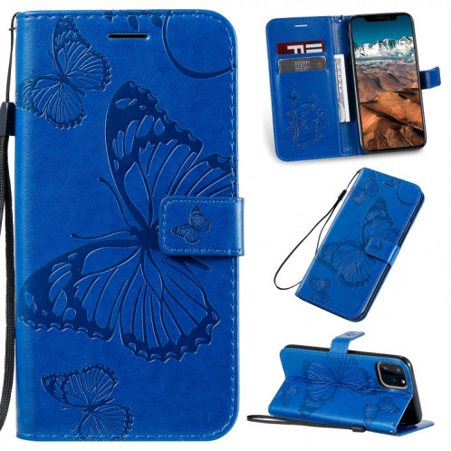 Pressé Impression papillon Motif Flip horizontale Housse en cuir PU avec titulaire et fentes pour cartes et portefeuille et lanière pour iPhone 11 Pro Max (Bleu) SH503E483-39