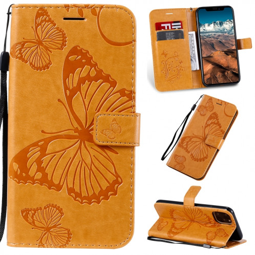 Pressé Impression papillon Motif Flip horizontal Etui en cuir PU avec titulaire et fentes pour cartes et portefeuille et lanière pour iPhone 11 Pro Max (Jaune) SH503F591-39