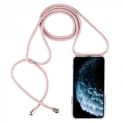 Coque pour téléphone portable Trasparent TPU à quatre coins et anti-chute avec cordon pour iPhone 11 Pro Max (or rose) SH303D1657-38