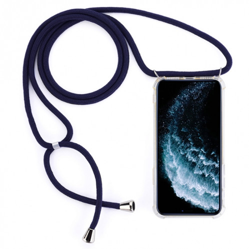 Coque pour téléphone portable TPU Trasparent à quatre coins et anti-chute avec cordon pour iPhone 11 Pro Max (bleu foncé) SH303M282-38