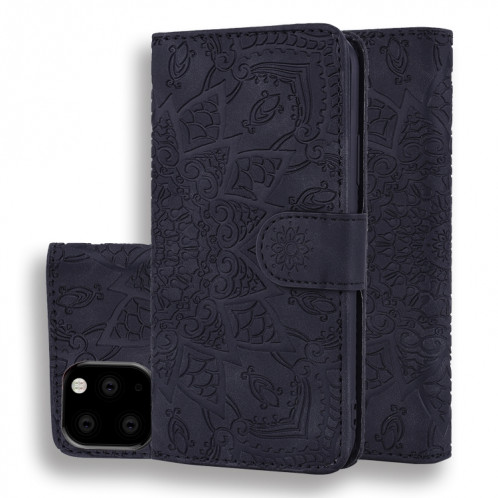 Étui en cuir estampé à double rabat avec motif de mollet et fentes pour portefeuille et porte-cartes pour iPhone 11 Pro Max (6.5 pouces) (Noir) SH508A1730-38