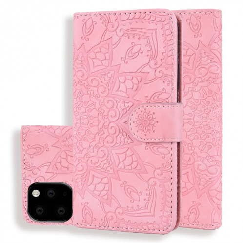 Étui en cuir estampé à double rabat avec motif de mollet et fentes pour portefeuille et porte-cartes pour iPhone 11 Pro Max (6.5 pouces) (Rose) SH508D1071-38