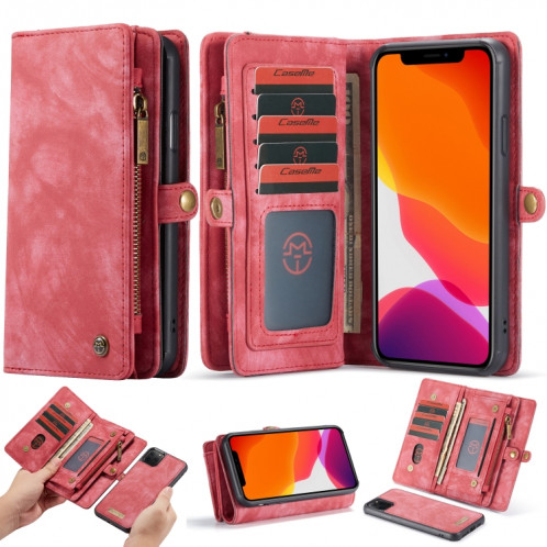 CaseMe-008 Etui en cuir à rabat horizontal multifonctionnel amovible avec fente pour carte & support & Portefeuille à fermeture éclair et cadre photo pour iPhone 11 Pro (rouge) SC601C1421-37