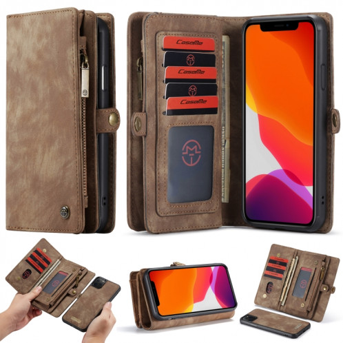 CaseMe-008 Etui à rabat horizontal multifonctionnel détachable avec fente pour carte & support & portefeuille avec fermeture à glissière et cadre photo pour iPhone 11 Pro (Marron) SC601D762-37