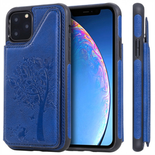  Étui de protection antichoc avec fentes pour cartes et cadre photo (bleu) pour iPhone 11 Pro Cat Tree à motif de gaufrage SH009C733-37