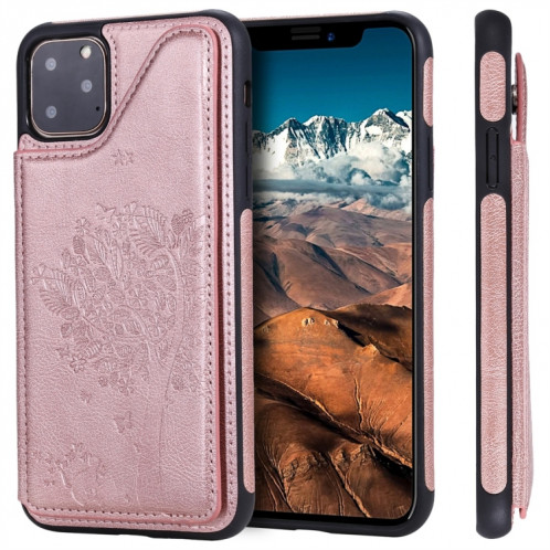 Pour iPhone 11 Pro Max Arbre à chat gaufrage Motif antichoc Etui de protection avec fentes pour cartes et cadre photo (Or rose) SH011F640-37