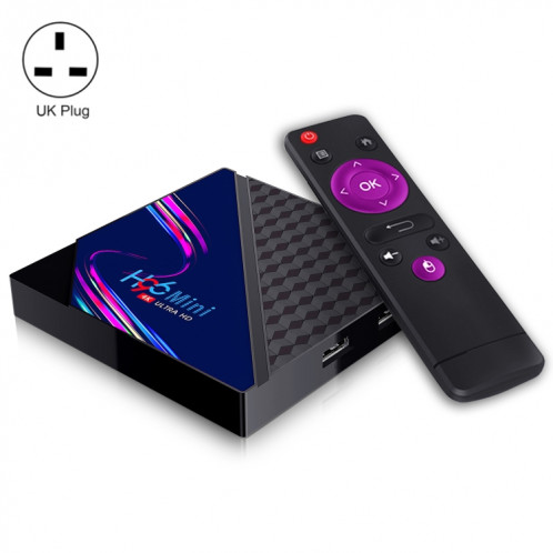 H96 MINI V8 Boîte TV Smart 4K avec télécommande, Android 10.0, RK3228A Quad-Core Cortex-A7, 1 Go + 8 Go, Tiktok intégré, Support DLNA / HDMI / USBX2 / 2.4G WIFI, Type de bouchon: UK Bouchon SH72031006-313