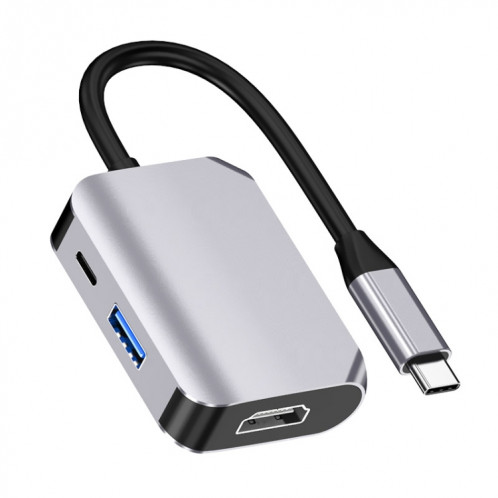 HW-6003 Convertisseur d'adaptateur de station d'accueil 3 en 1 Type-C / USB-C vers HDMI + PD + USB 3.0 (gris) SH701A1091-312