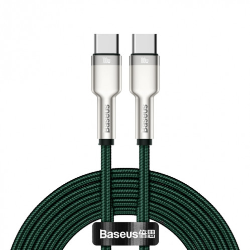 Baseus CATJK-D06 Cafule Series 100W Type-C / USB-C vers Type-C / USB-C Câble de données de charge en métal, longueur: 2 m (vert foncé) SB802D1723-313