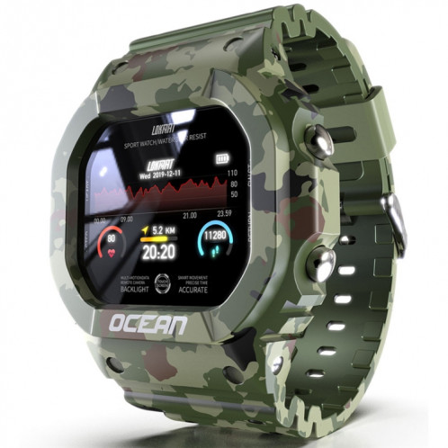 Lokmat OCEAN 1.14 pouces écran tactile TFT IP68 montre intelligente étanche, rappel d'informations de support / moniteur de sommeil / enregistrement de sport (vert camouflage) SL901B29-314