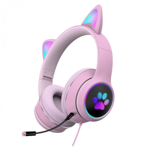 AKZ-022 USB + 3.5mm Port Cat Design Casque à LED pliable avec MIC (rose) SH901A856-38