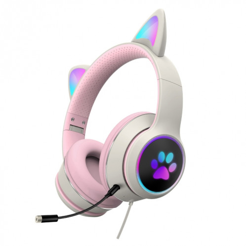 AKZ-022 USB + 3.5mm Port Cat Cat Design Casque à LED pliable avec micro (gris) SH901C1956-38