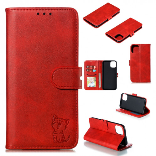 Pattre de chat de chat imprimé en relief Horizontal Flip Cuir Boîtier avec porte-cartes et portefeuille pour iPhone 13 mini (rouge) SH701E1675-37