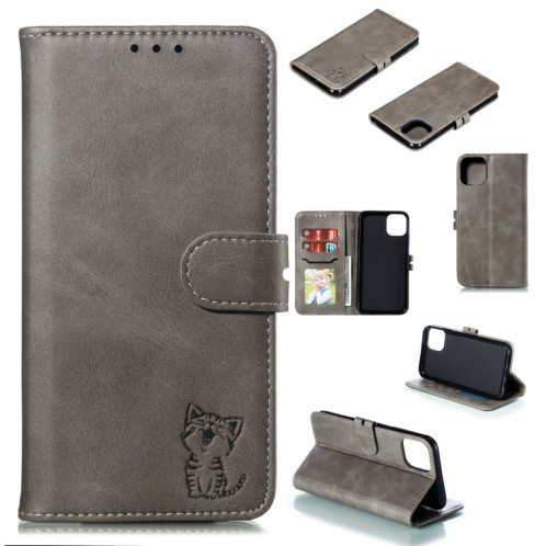 Embysé Happy Happy Cat Motif Horizontal Flip Cuir Case avec porte-cartes et portefeuille pour iPhone 13 Pro (gris) SH703B286-37