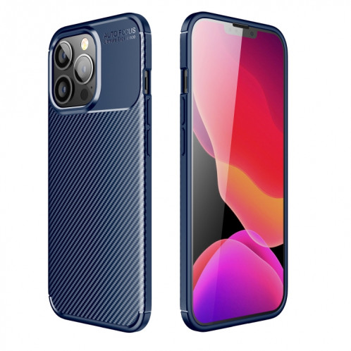 Étui TPU antichoc de texture en fibre de carbone pour iPhone 13 Pro (Bleu) SH103B742-37