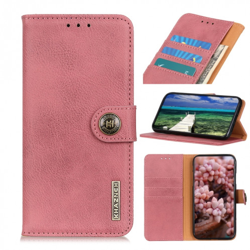 Khazneh Cowhide Texture Texture Horizontale Flip Cuir Coffret avec porte-cartes et portefeuille pour iPhone 13 (rose) SH001D13-37
