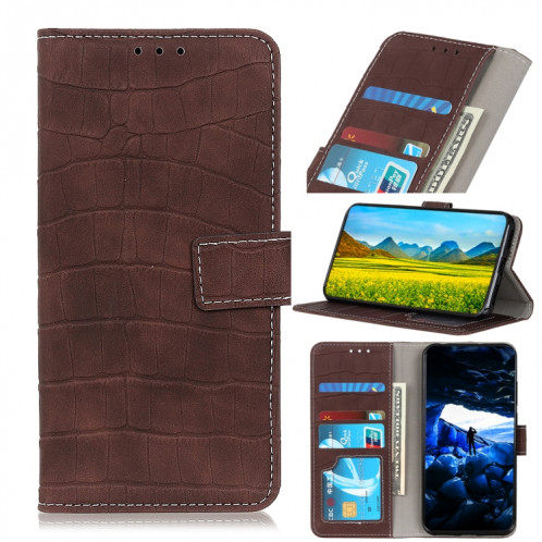 Texture de crocodile Table à bascule horizontale avec support et porte-cartes et portefeuille pour iPhone 13 Mini (Brown) SH601B1623-37