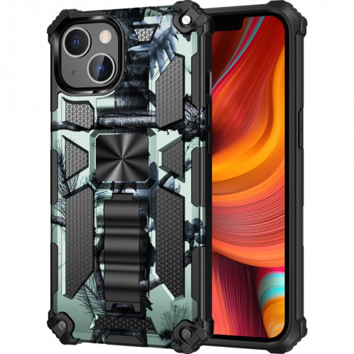 Armure de camouflage TPU + PC Cas de protection magnétique avec support pour iPhone 13 mini (vert clair) SH501A952-35